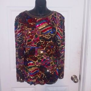 Oleg Cassini Colorful Sequin Blouse
